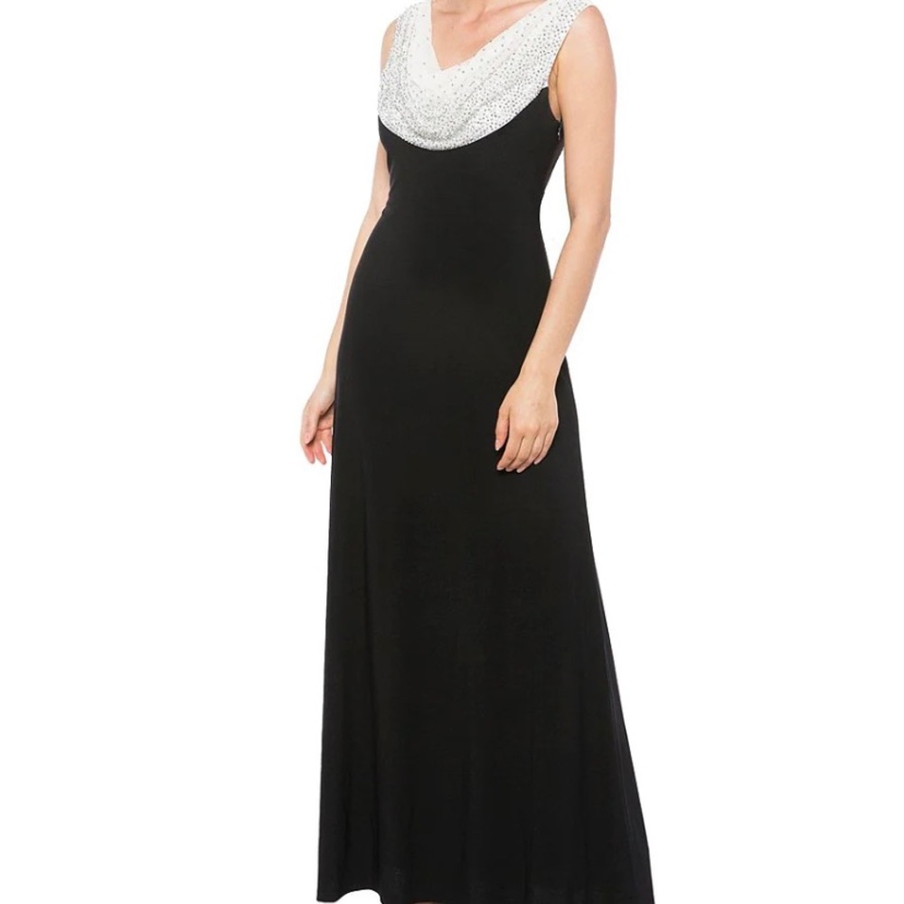 Formal black gown with beaded cowl neck (size 16)